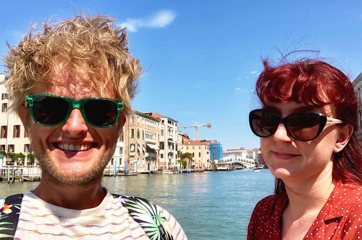 Chris and Amy with the Rialto Bridge in Venice